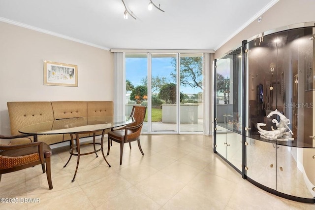 231 Riverside Dr Unit 103-1, Daytona Beach, FL 32117 - tiled dining space with ornamental molding and a wall of windows