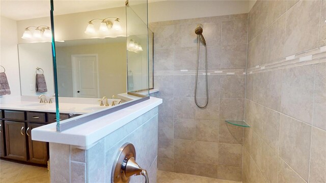 90 Randolph Dr, Palm Coast, FL 32164 - full bathroom featuring walk in shower, double vanity, and tile patterned flooring