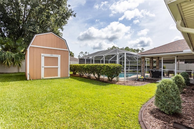 4 Essington Ln, Palm Coast, FL 32164 - view of yard featuring a shed, an outdoor pool, and glass enclosure