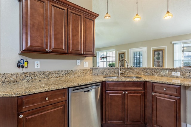 4 Essington Ln, Palm Coast, FL 32164 - kitchen featuring dishwasher, healthy amount of natural light, light stone countertops, and pendant lighting