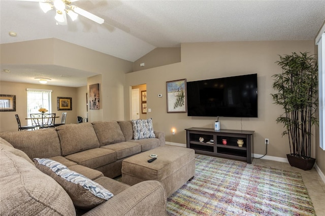 4 Essington Ln, Palm Coast, FL 32164 - living area featuring ceiling fan, vaulted ceiling, and light colored carpet
