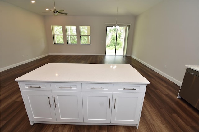 77 Green Cir, Palm Coast, FL 32164 - kitchen featuring open floor plan, a ceiling fan, white cabinets, and recessed lighting
