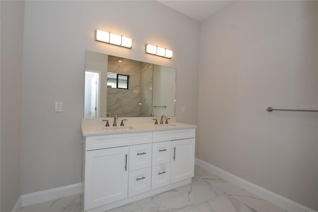 77 Green Cir, Palm Coast, FL 32164 - full bath featuring marble finish floors, a marble finish shower, and double vanity