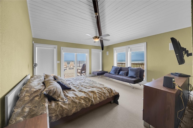 9353 Old A1A, Saint Augustine, FL 32080 - carpeted bedroom with access to exterior, a textured wall, and ceiling fan