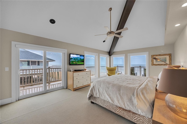 9353 Old A1A, Saint Augustine, FL 32080 - bedroom with access to outside, light colored carpet, recessed lighting, and a ceiling fan