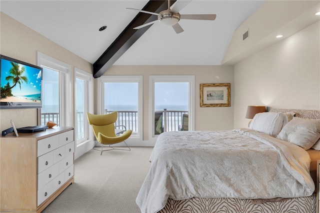 9353 Old A1A, Saint Augustine, FL 32080 - bedroom featuring light carpet, access to outside, recessed lighting, and a ceiling fan