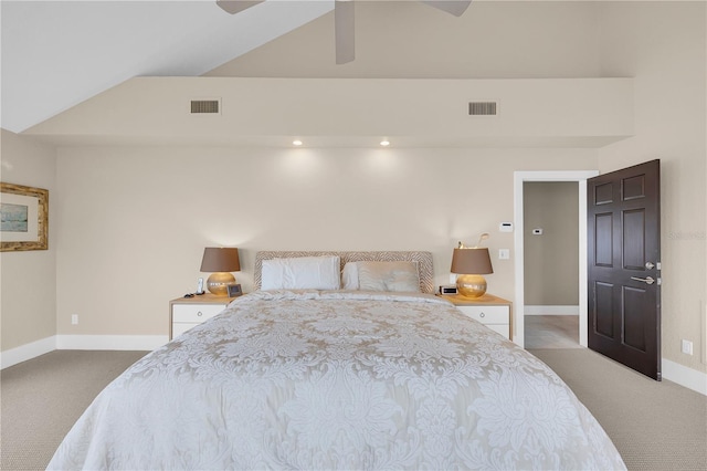 9353 Old A1A, Saint Augustine, FL 32080 - carpeted bedroom featuring vaulted ceiling and a ceiling fan