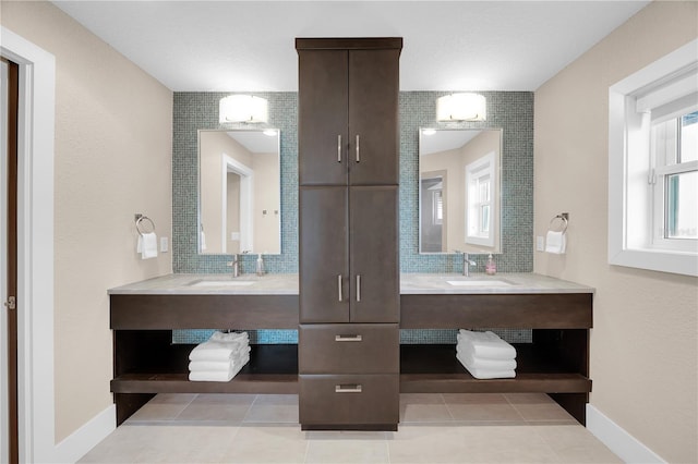 9353 Old A1A, Saint Augustine, FL 32080 - bathroom featuring vanity, tasteful backsplash, and tile patterned floors
