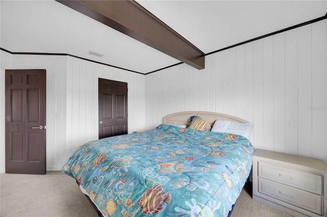 9353 Old A1A, Saint Augustine, FL 32080 - carpeted bedroom with beam ceiling and wood walls