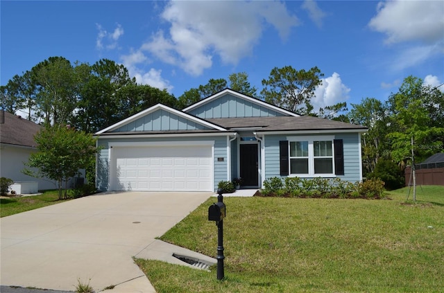 35 Putter Dr, Palm Coast, FL 32164 - single story home with an attached garage, concrete driveway, board and batten siding, and a front lawn