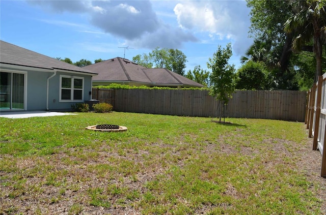 35 Putter Dr, Palm Coast, FL 32164 - fenced backyard featuring an outdoor fire pit and a patio