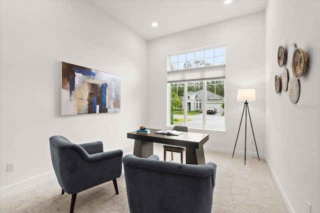 476 Stirling Bridge Dr, Ormond Beach, FL 32174 - living room with light carpet, recessed lighting, and an office area