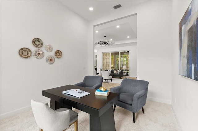476 Stirling Bridge Dr, Ormond Beach, FL 32174 - office with recessed lighting, light colored carpet, and a chandelier