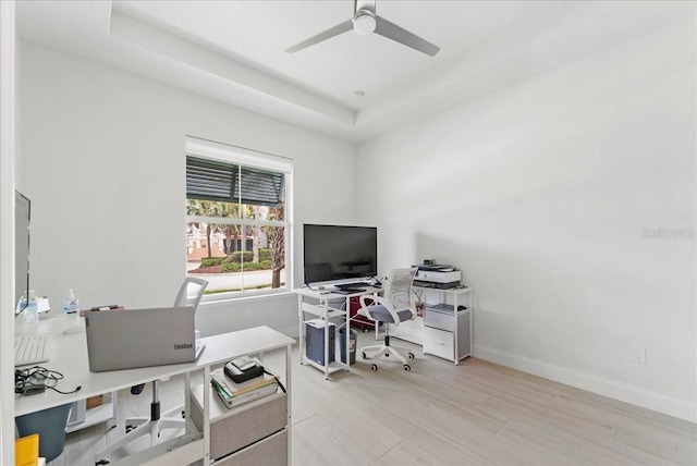 23 Ocean Ridge Blvd N, Palm Coast, FL 32137 - office space with a ceiling fan, wood finished floors, and a tray ceiling