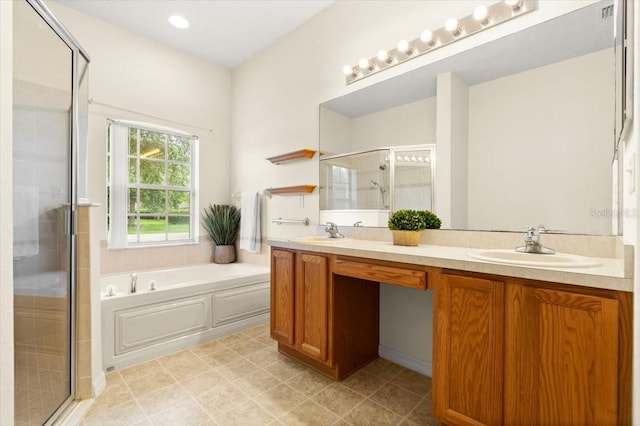 1707 Southern Belle Ln, Port Orange, FL 32128 - bathroom with a shower stall, double vanity, and a bath