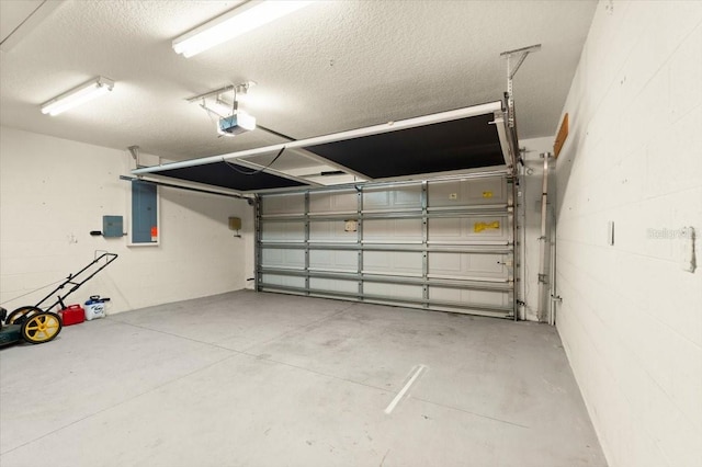 1707 Southern Belle Ln, Port Orange, FL 32128 - garage featuring electric panel, a garage door opener, and concrete block wall