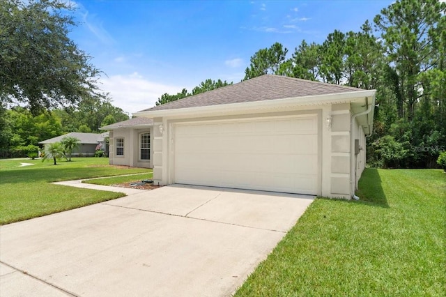 1707 Southern Belle Ln, Port Orange, FL 32128 - view of front of home featuring stucco siding, a front yard, a shingled roof, and concrete driveway