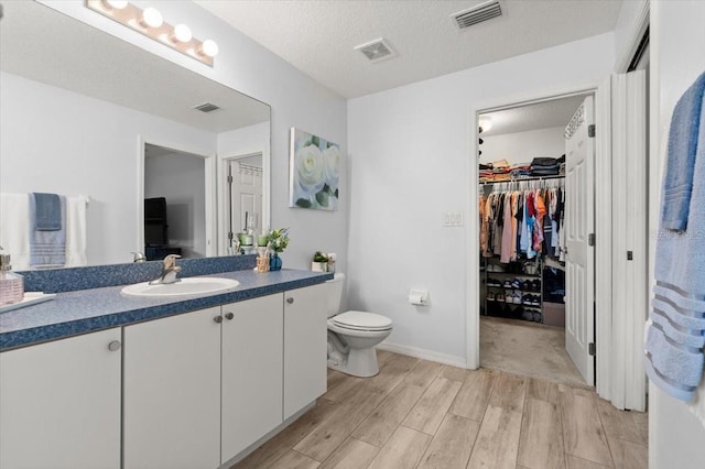 25 Round Mill Ln, Palm Coast, FL 32164 - bathroom with wood finished floors, vanity, a walk in closet, and a textured ceiling