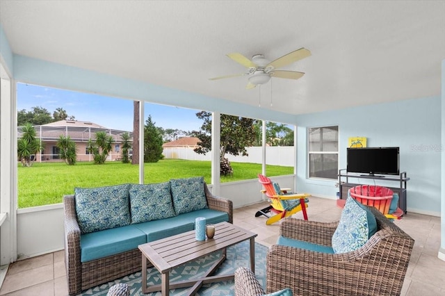 25 Round Mill Ln, Palm Coast, FL 32164 - sunroom featuring healthy amount of natural light, an outdoor living space, and a ceiling fan