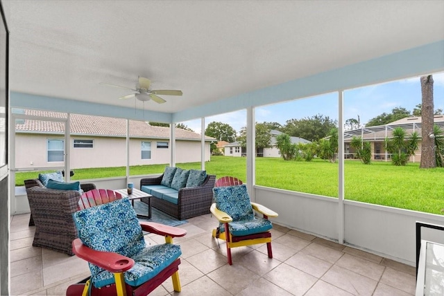 25 Round Mill Ln, Palm Coast, FL 32164 - sunroom / solarium featuring an outdoor hangout area and ceiling fan