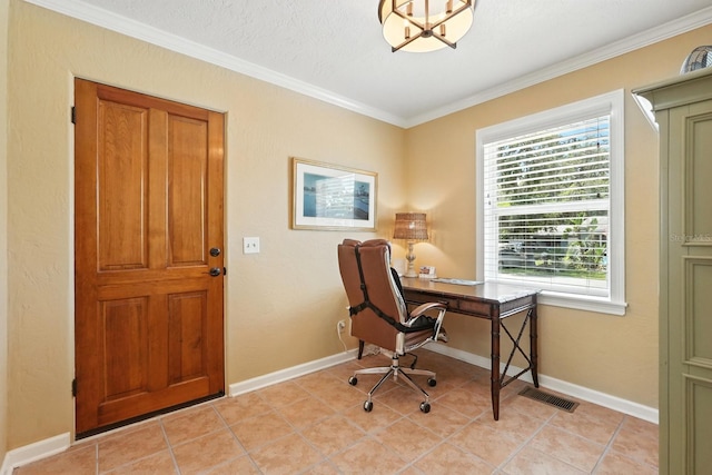 1146 Riverside Dr, Daytona Beach, FL 32117 - office area with ornamental molding and light tile patterned floors