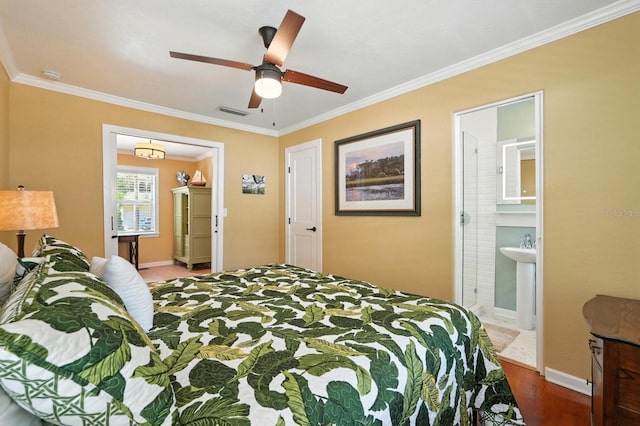 1146 Riverside Dr, Daytona Beach, FL 32117 - bedroom with crown molding, wood finished floors, and ceiling fan