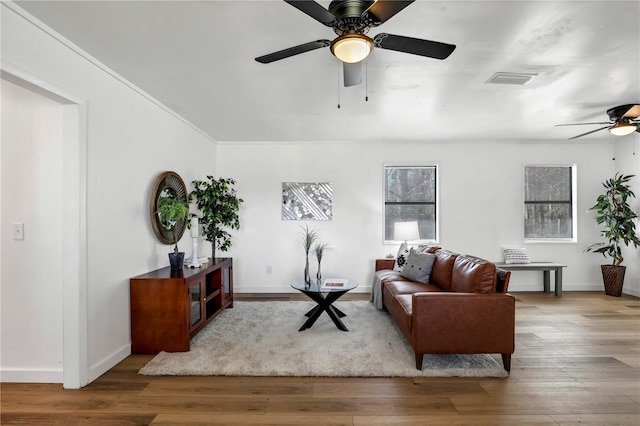 54221 Cravey Rd, Callahan, FL 32011 - living area featuring a ceiling fan and wood finished floors