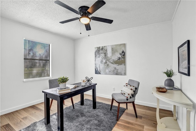 54221 Cravey Rd, Callahan, FL 32011 - office with wood finished floors, a textured ceiling, and ceiling fan