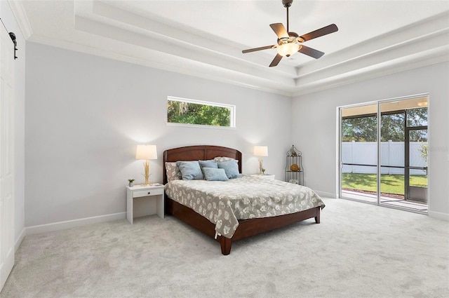 15 Long Pl, Palm Coast, FL 32137 - bedroom with a tray ceiling, access to exterior, multiple windows, and carpet floors