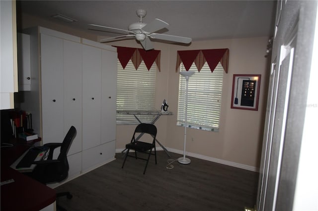 07 Gaston Pl, Palm Coast, FL 32164 - office area featuring ceiling fan and wood finished floors