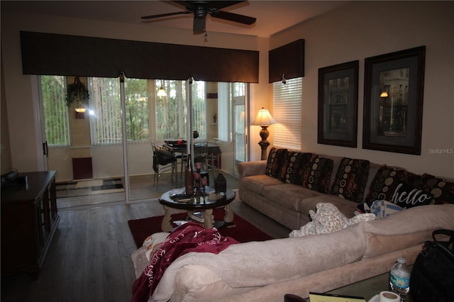07 Gaston Pl, Palm Coast, FL 32164 - living area with a ceiling fan and wood finished floors