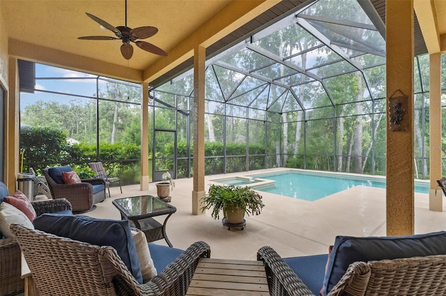 23 Creekside Dr, Palm Coast, FL 32137 - swimming pool with an outdoor hangout area, a patio area, ceiling fan, and a lanai