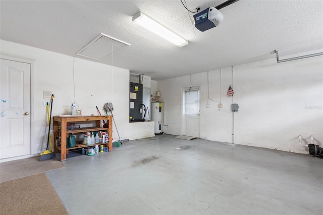 16 Birchwood Pl, Palm Coast, FL 32137 - garage with a garage door opener, electric water heater, heating unit, and concrete block wall