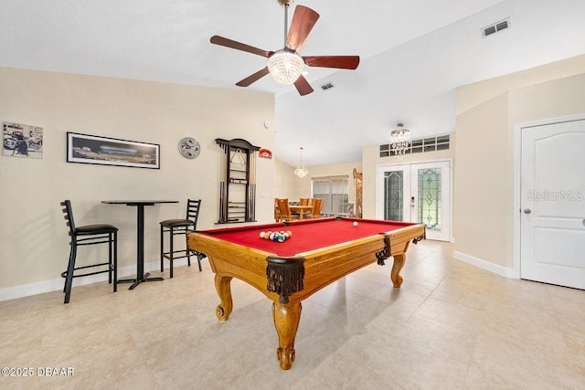 3959 S Chinook Ln, Ormond Beach, FL 32174 - recreation room featuring ceiling fan, lofted ceiling, and billiards table
