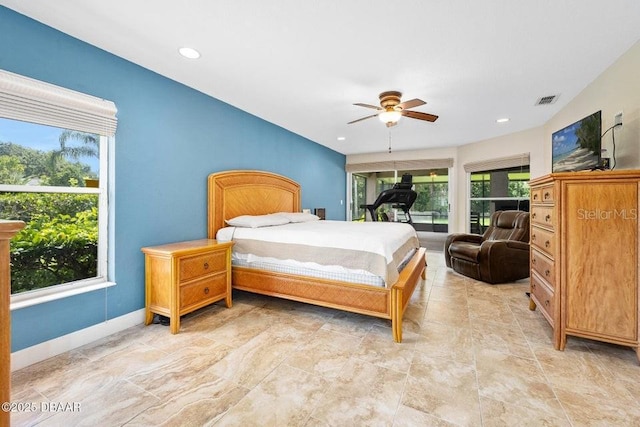3959 S Chinook Ln, Ormond Beach, FL 32174 - bedroom with multiple windows, ceiling fan, and recessed lighting