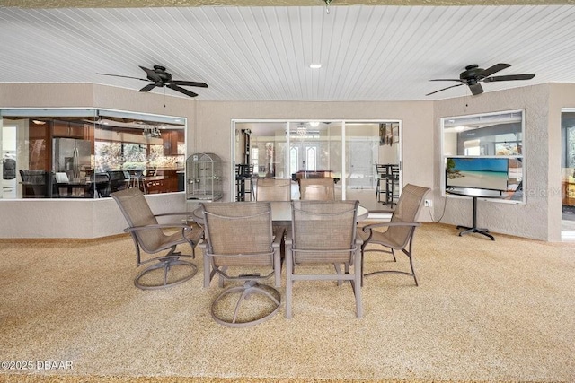 3959 S Chinook Ln, Ormond Beach, FL 32174 - dining area featuring ceiling fan, wood ceiling, and french doors