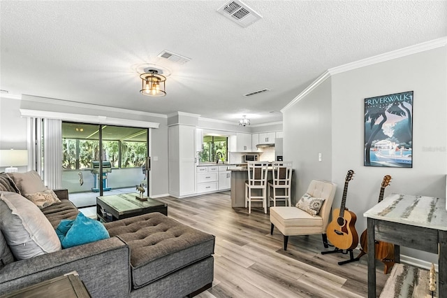 16 Courtney Pl, Palm Coast, FL 32137 - living area with crown molding, light wood-style floors, and a textured ceiling