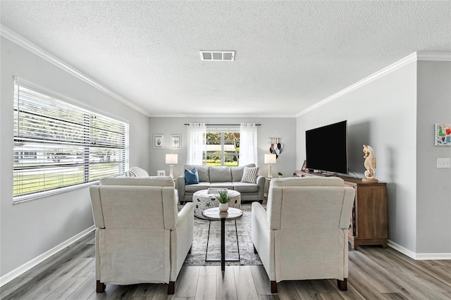 16 Courtney Pl, Palm Coast, FL 32137 - living area with a textured ceiling, wood finished floors, and crown molding