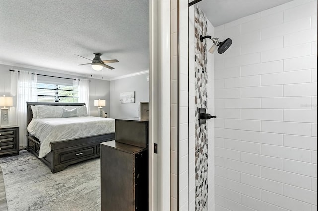 16 Courtney Pl, Palm Coast, FL 32137 - bedroom featuring ornamental molding, a textured ceiling, ceiling fan, and light colored carpet