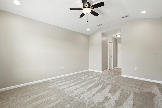 176 Nelson Ln, Saint Johns, FL 32259 - empty room featuring vaulted ceiling, light colored carpet, ceiling fan, and recessed lighting