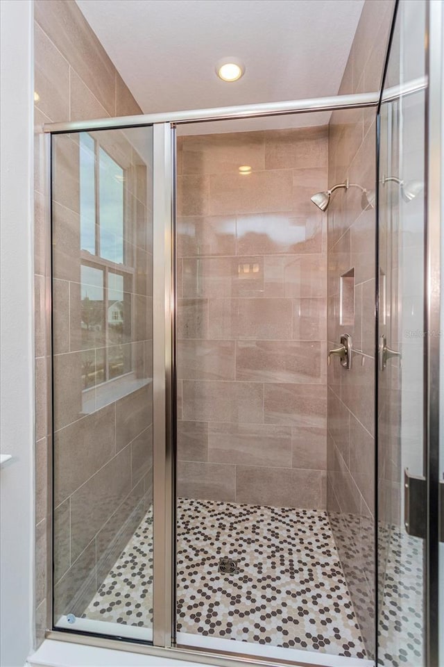 bathroom with a shower stall