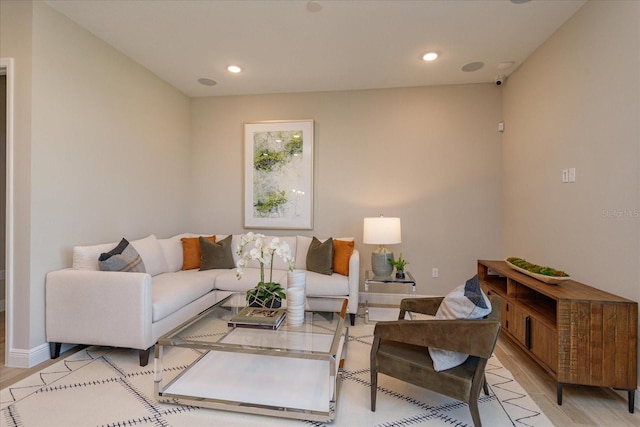 living room with light hardwood / wood-style floors