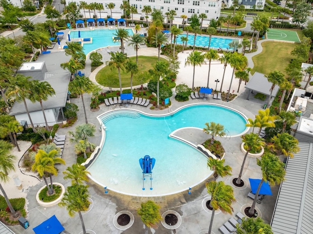 view of pool featuring a water play area