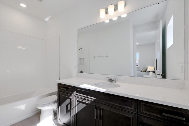 full bathroom with vanity, shower / washtub combination, tile patterned floors, and toilet