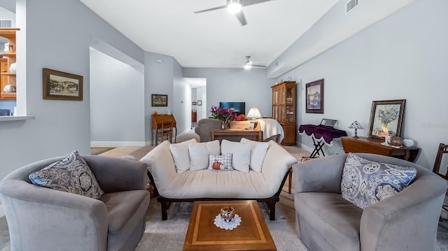 living room with ceiling fan