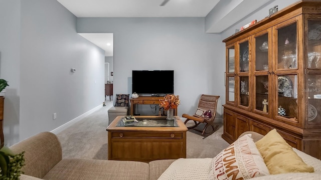 living room featuring light colored carpet