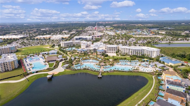 aerial view featuring a water view