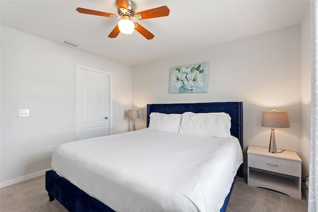 bedroom featuring carpet flooring and ceiling fan