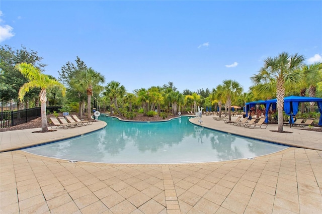 view of swimming pool featuring a patio