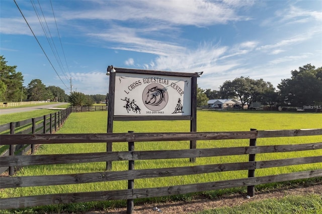 view of gate with a yard and a rural view